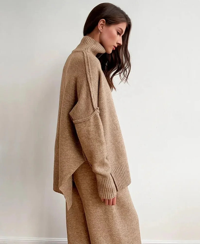 ALTEA | Set Autunnale da Donna in Maglia a Collo Alto con Maniche Lunghe (Due Pezzi)