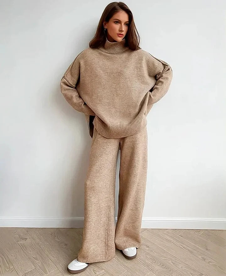 ALTEA | Set Autunnale da Donna in Maglia a Collo Alto con Maniche Lunghe (Due Pezzi)