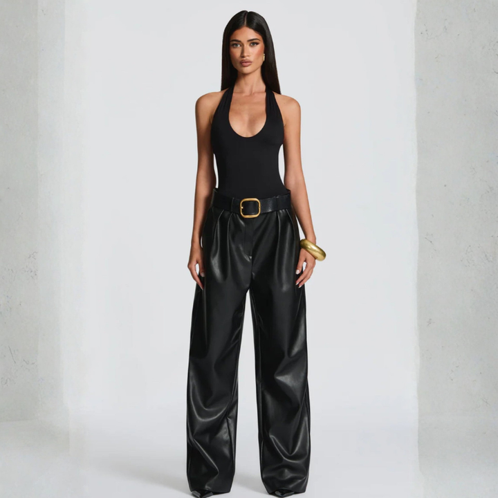 Pantaloni ANITA in eco-pelle a vita